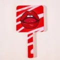 Miroir à main portable avec motif lèvres rouges pop art et rayures rouges blanches - 10*19CM / Skinny lips reflect day