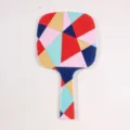 Portable plastic handheld makeup mirror with a colorful geometric mosaic pattern on back - 13*23cm / Colorful Geometric