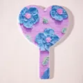 Handheld heart-shaped makeup mirror with textured blue and pink floral oil painting design - Purple Oil Painting Style (Heart Mirror) / 13*18cm / Purple
