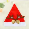 Red plush Christmas hat featuring reindeer antlers and a shimmering gold bow decoration. - Adult / Coffee Antlers (Adult) / Red