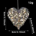 Acrylic heart shaped Christmas ornament with gold sequins and clear beads, 8cm size - Heart Sequin Ornament