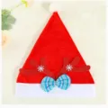 Festive red plush Santa hat featuring reindeer antlers and a blue striped bow decoration. - Adult / Red Antlers (Adult) / Red