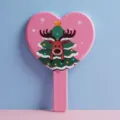 Pink heart-shaped handheld mirror with cute Christmas reindeer and tree print design. - 12.5cm*18cm / Christmas Cartoon