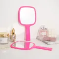 Handheld high-definition vanity makeup mirror with ergonomic handle in vibrant pink finish - Large Spatula Mirror (13x23cm) / Rose Red