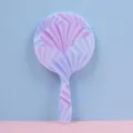 Portable handheld round makeup mirror with artistic purple shell pattern and ergonomic handle - Rainbow Striped