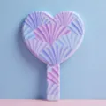 Heart-shaped handheld makeup mirror with vibrant pastel purple seashell pattern design - 12.5cm*18cm / Elegant Shell