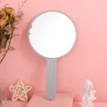 Professional large round gray handheld makeup mirror with long handle and high definition - 12cm*21cm / Light Blue