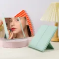 Portable mint green tri-fold makeup mirror for desktop use with folding stand - 23.2*15.5*0.7cm / Light Green