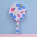 Portable handheld round makeup mirror with cute flower and strawberry cartoon design - Strawberry Blue Flower