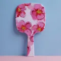 Portable handheld makeup mirror featuring a beautiful pink floral oil painting pattern - Red Flower Yellow Stamen / 13cm*23cm