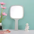 Elegant light grey handheld makeup mirror with square glass and long ergonomic handle - Large Spatula Mirror (13x23cm) / Light Green
