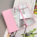 Portable pink tri-fold makeup mirror with foldable plastic frame for desktop or travel use - 23.2*15.5*0.7cm / Pink