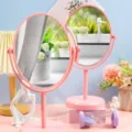 Elegant pink round desktop rotating makeup mirror for vanity and dressing table - M / Single-Sided Magnification / 24*13cm / Nordic Pink
