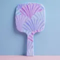 Portable handheld makeup mirror with aesthetic pastel purple fan pattern and handle - Rainbow Striped / 13cm*23cm