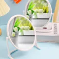 White 360-degree rotating double-sided desktop makeup mirror for cosmetic use - Round / White