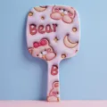 Cute purple portable handheld makeup mirror featuring 3D embossed bear pattern with handle - Bear and Moon / 13cm*23cm