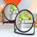Modern minimalist desktop 360 degree rotating double-sided makeup mirror with a black frame - Round / Black