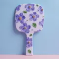 Handheld makeup mirror featuring 3D oil painting purple floral design on a light purple handle - Purple Flower / 13cm*23cm