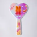 Adorable heart-shaped handheld makeup mirror featuring a vibrant orange bunny design - Rainbow Rabbit Heart / 10.5*18cm