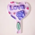 Portable purple heart-shaped handheld makeup mirror with rose and LOVE print - LOVE Rose Style (Heart Mirror) / 13*18cm / Pink Purple