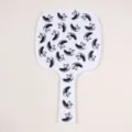 Handheld plastic makeup mirror featuring a chic black eyelash and butterfly print design - 13*23cm / Elegant Feather - White