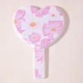 Heart-shaped handheld makeup mirror with pink and white floral pattern for cosmetic use - Pastel Flower Style (Heart Mirror) / 13*18cm / Light Beige