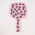 Portable pink handheld makeup mirror featuring black eyelash and butterfly pattern print - 13*23cm / Elegant Feather - Pink
