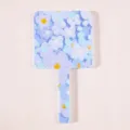 Miroir à main carré de maquillage avec un beau motif floral de peinture à l'huile bleue - 10*19CM / Fleur Violette