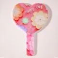 Cute portable heart-shaped handheld makeup mirror with pink floral pattern design - Happy Day Floral Style (Heart Mirror) / 13*18cm / Pink Floral