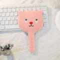 Pink plush cat-shaped handheld makeup mirror with soft textured faux fur cover for vanity - 18.5*11.5cm / Pink Bear