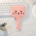 Cute pink plush cat-shaped handheld makeup mirror with soft textured handle for travel - 18.5*11.5cm / Blush Cat