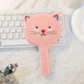 Pink plush cat handheld makeup mirror with soft textured fabric for portable use. - 18.5*11.5cm / Blue Ear Cat