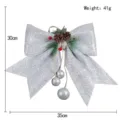 Große dekorative silberne Glitzer-Weihnachtsschleife mit Zapfen und Beeren, 35x30cm - Silber Stil