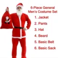 Detailed view of 6-piece Santa Claus costume set for men including beard and sack - Basic Men 6-piece Outfit (O2-48) / Red