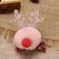 Christmas reindeer antler hair clip with pink faux fur pom-pom and glittery antlers. - Antler Pom Pom Hair Clip (T2-18) / Pink