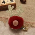 Red pom-pom Christmas reindeer antler hair clip with gold glitter for holiday party - Antler Pom Pom Hair Clip (T2-17) / Red