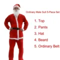 Men's 5-piece non-woven Santa Claus costume set including hat, beard and black belt - Basic Men 5-piece Outfit (O2-47) / Red