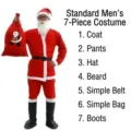 7-piece Santa Claus costume set with red suit hat beard belt bag and boots - Men 7-piece Outfit (O2-49) / Includes Backpack and Leather Boots