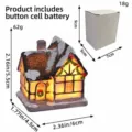Luminous resin Christmas house ornament with dimensions and packaging box shown - Black Roof Glowing House Style D (T2-59)