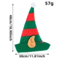Chapeau de lutin de Noël festif avec rayures rouges et vertes et oreilles pointues, 48cm - Style Q2-7 Tissu Non Tissé