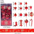 30-piece red Christmas ornament set with candy canes, stars, and ribbon - 30 Pieces / Red Gold