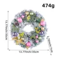 Besneeuwde kerstkrans met gekleurde ballen en afmetingen 35cm diameter - 35cm / Roze Kerstbal Gevlokte Krans