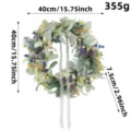 40cm artificial lamb's ear leaf wreath with blue and gold berries and natural pinecones - Lambs Ear Berry Wreath (H2-54)