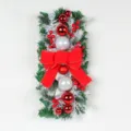 Festive Christmas garland with a big red bow and metallic ornaments on pine needles - Red Teardrop Swag No Pine Cones / Standard Type