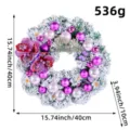 Decoratieve besneeuwde kerstkrans van 40 cm met paarse ornamenten en Merry Christmas bord - Paarse Kerstbal Gevlokte Krans