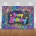 Colorful leopard print Happy Birthday backdrop for party photography and decoration - Neon Leopard Style (SBJ-001) / 95x75cm