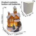 Miniature glowing resin Christmas cottage with product dimensions and packaging details - Medium Resin House Style B (T2-57)