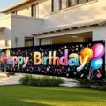 Large colorful Happy Birthday banner for outdoor yard party decorations and celebrations. - SHF-001 / 30x120cm Gromet Rope Pack