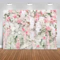 Toile de fond de photographie florale rose et blanche élégante pour mariage et fête - Fond de Mur de Fleurs de Mariage Floral Doux (SBJ-003) / 95x75cm