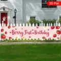 Leuchtend rosa Erdbeer-Thema 1. Geburtstag Banner für Außenhof und Party Wanddekoration - Erdbeere Thema (SHF-002) / 30x120cm